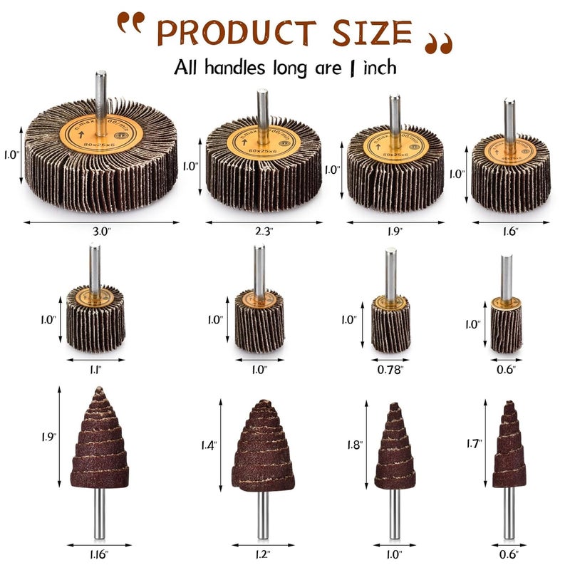 phntake 24PCS Flap Wheel Set - 80 Grit Sandpaper 1/4" Shank Aluminum Oxide Abrasive Flap Wheel Sander for Drill, Die Grinder Accessories, Drill Sanding Attachment for Remove Rust - Image 2